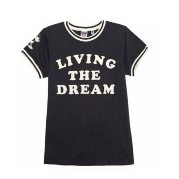 Junk Food Disney Black White Mickey Living The Dream Ringer Tee Small NWT - Picture 1 of 6